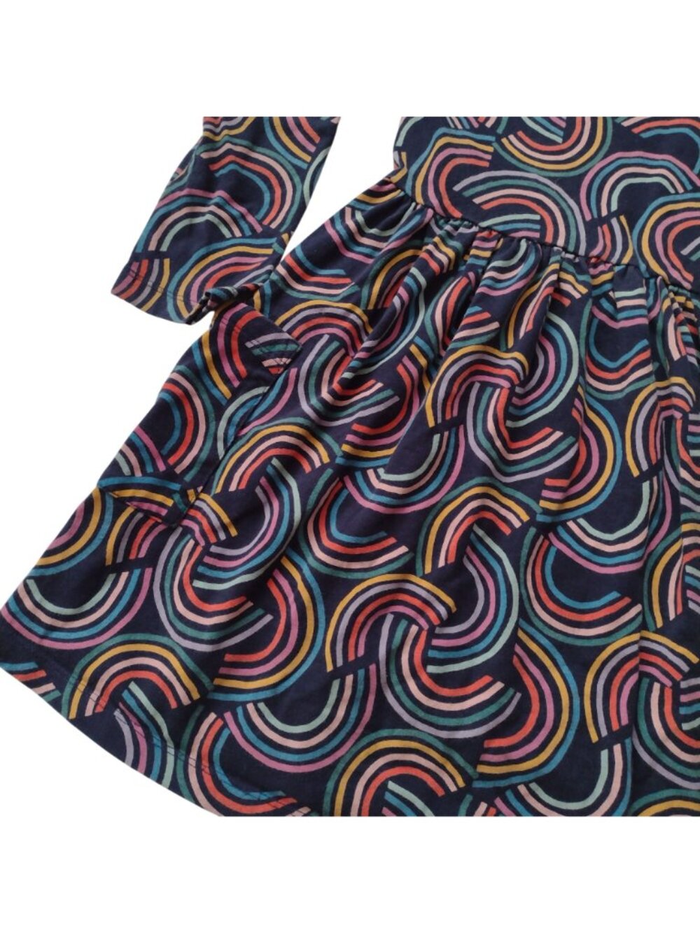 Hanna Andersson Long Sleeve Play Dress 6-7 Tossed Rainbow Print Fun Cotton Knit - Picture 4 of 7
